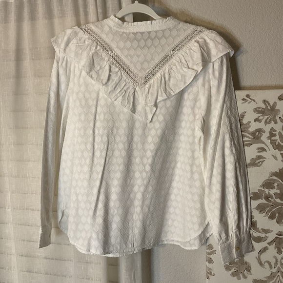 LOFT White Ruffled Button-Up Blouse - Picture 3 of 7
